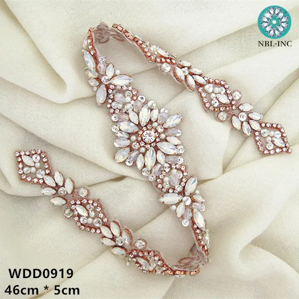 (30pcs) Wholesale wedding dress belt rhinestone applique bridal beaded crystal applique iron on for wedding dresses WDD0919