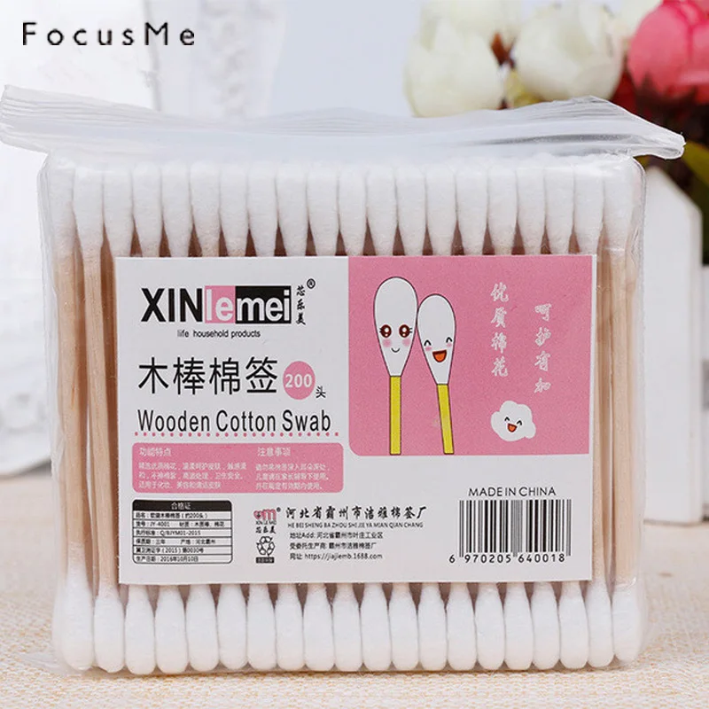 100pcs/Box Pack Wood Handle Cotton Head Swabs Disposable Makeup Clean Sticks Buds Tip Home Used Cotton Swab Personal Health Care