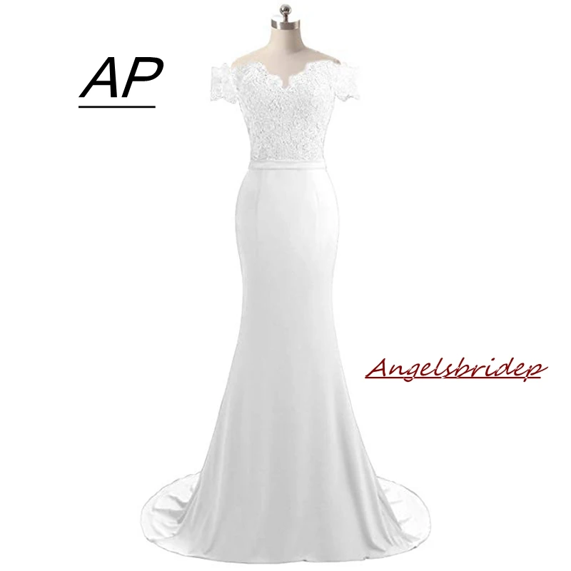 

Angelsbridep Satin Mermaid Wedding Dresses Short Sleeves Appliques Beads Vestidos De Novia Formal Bride Gowns Custom Made