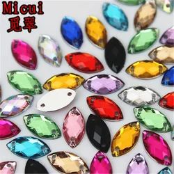 Micui 100PCS 6*12mm Sewing Crystal AB Flatback Acrylic Rhinestones Sew On Crystals Stones Horse Eye For DIY Clothes Crafts MC768