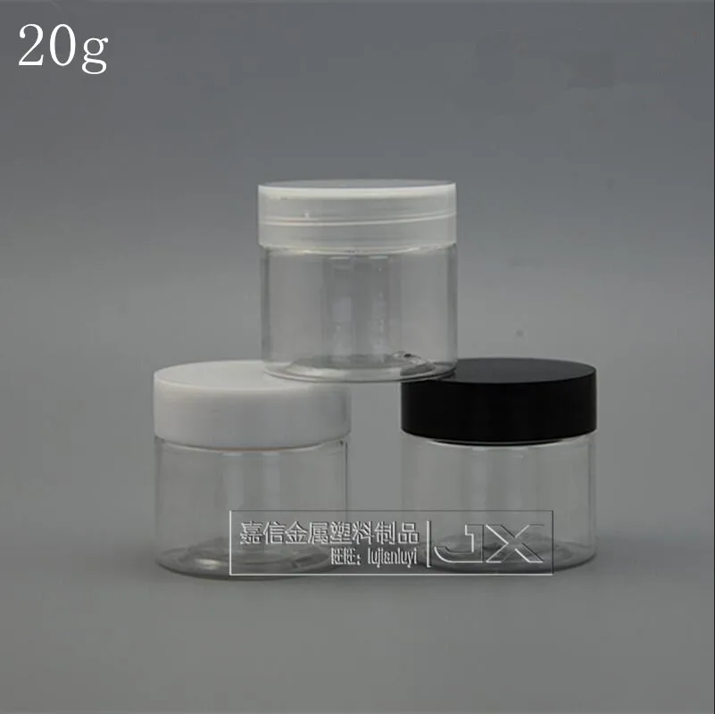 

20g/ml Clear Lucency Plastic Cream Empty Bottle Black White Clesr Screw Lid Lucency Pill Bath Salt packing Jar