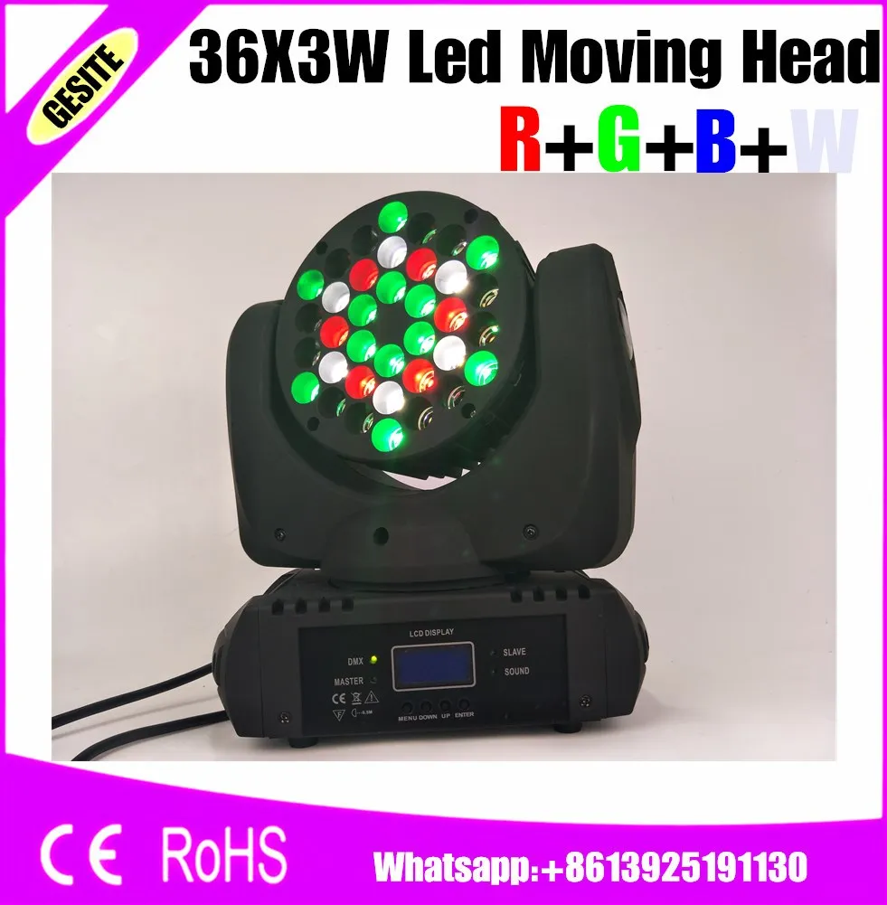 6pcs/lot Fast Shipping LED Beam 36x3W Moving Head Light 36x3W RGBW With DMX 9/16 Channels