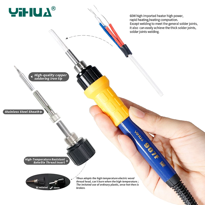 YIHUA 907F Soldering Iron 60W High Power Use For 853AAA Soldering Station Universal Solder Iron Handle High Quality Welding Tool