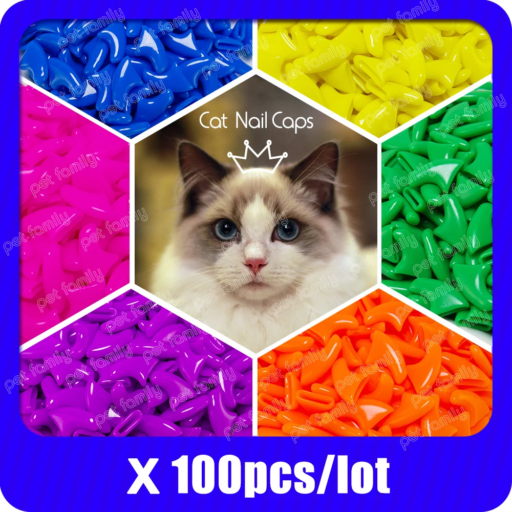 100 pz/lotto Cat Nail Caps Soft Nail Protector soft cat pawControl animali domestici tappi per unghie in silicone con colla adesiva gratuita 5