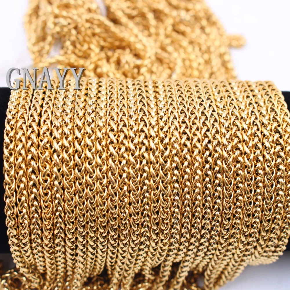 

GNAYY Lot 5meter Gold Stainless Steel 3mm Wheat braid Chain women Fashion jewelry finding Marking Chain DIY