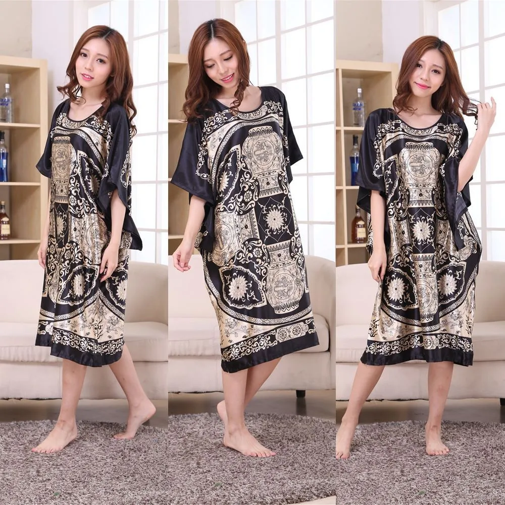 22 Colors New Peacock Chinese Women Silk Rayon Robe Dress Summer Loose Lounge Nightgown Sleepwear Kaftan Bath Gown One Size