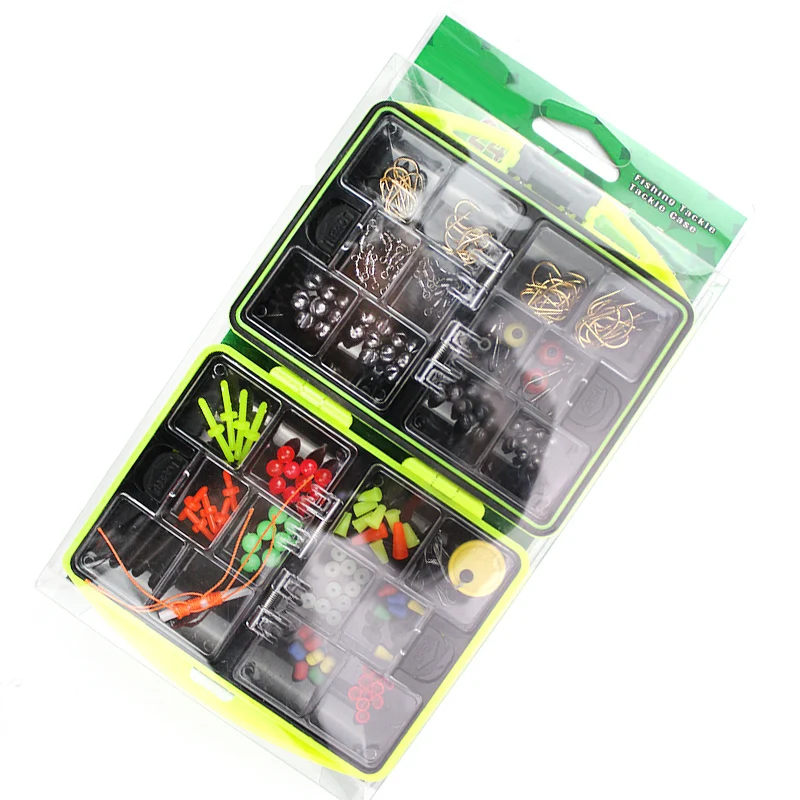 184pcs/box Double Layer Carp Fishing Tool Set Bait Tackle Box Surfcasting Fishing Lure Swivel Jig Lead Head Hook Accessories Set
