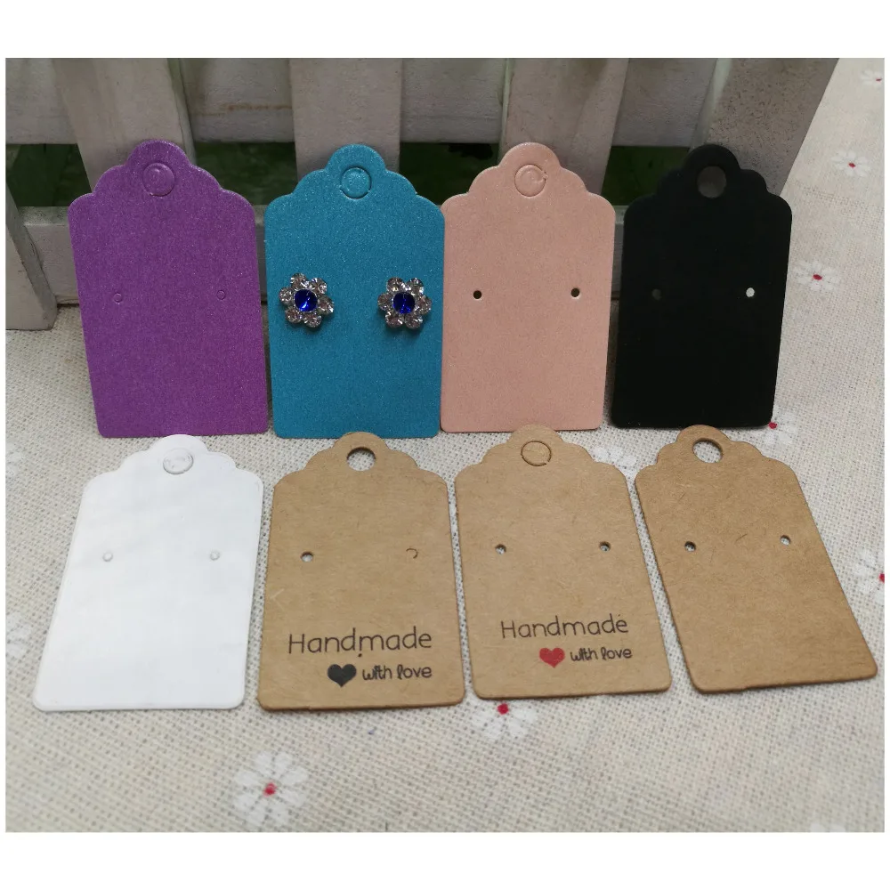 

200pcs per lot 5*3cm paper white/kraft/color stud earring display card blank hang tag jewelry earring cards