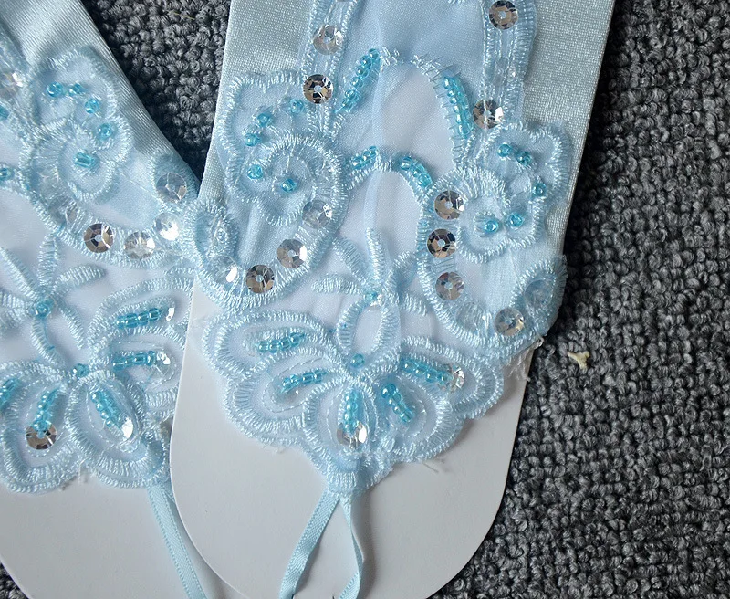 Flower Girl Gloves Wedding Dress Accessories White Children Long Gloves Without Finger Lace Gloves Suture Beads Sleeves D