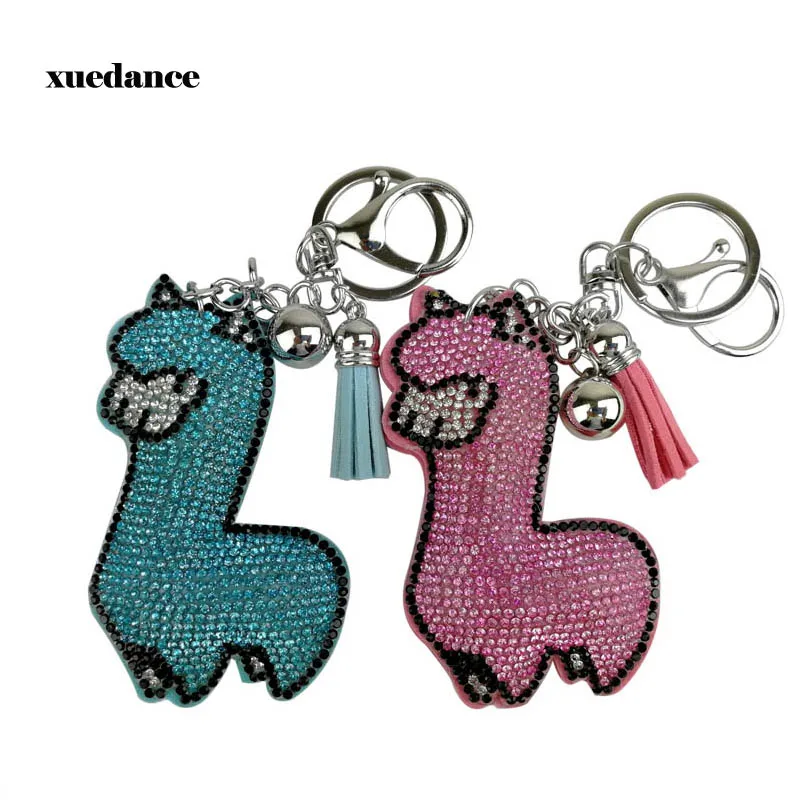 Cute Hotfix Rhinestone Alpaca Keyring Holder Cryatal Animal Keychain Bag Accessories Pendant Chaveiro Jewelry