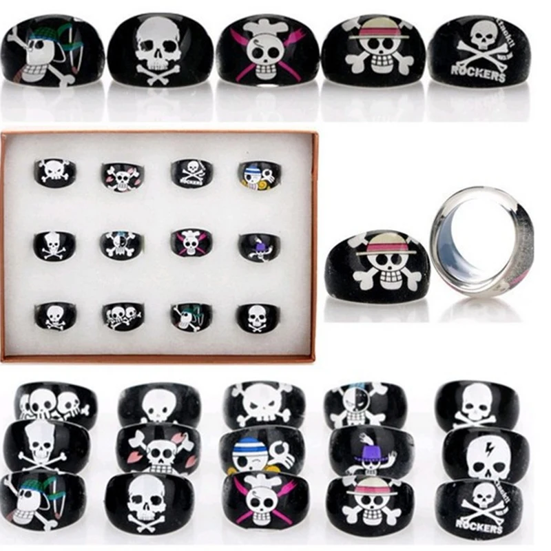 Wholesale Lots 50/100pcs Black Acrylic Skull Pattern Kids Children Rings Jewelry Rings Jewelry Halloween Party Decoration gift