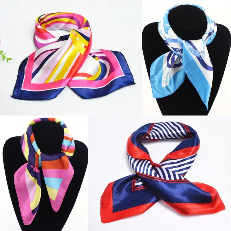 2018 professional hotel flight attendant etiquette printing small square satin 50*50 towel striped decorative scarf