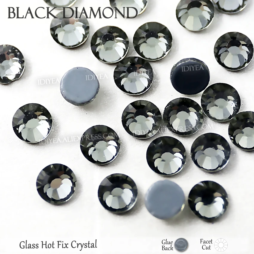 Black Diamond hotfix rhinestone crystal strass glitters flatback glass stone for DIY sparkling wedding diamond dress sequins art