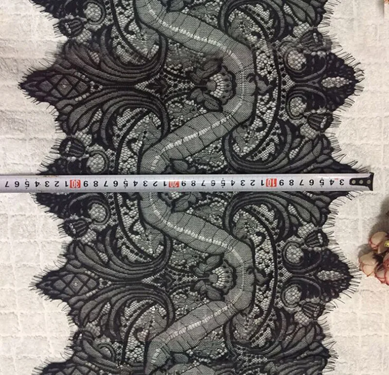 Exquisites Wimpern-Spitzens toff, DIY-Schmuck zubehör, Off-Weiß und Schwarz, 34cm Breite, 3m pro Lot – Detail 7