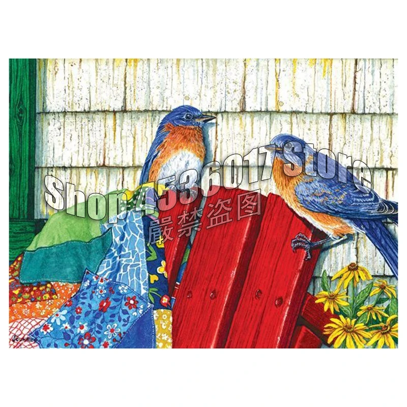 Red Sled and Bluebirds Needlework Embroidery 5D DIY Full Diamond Painting Cross Stitch Square Rhinestone Handmade Room Crafts