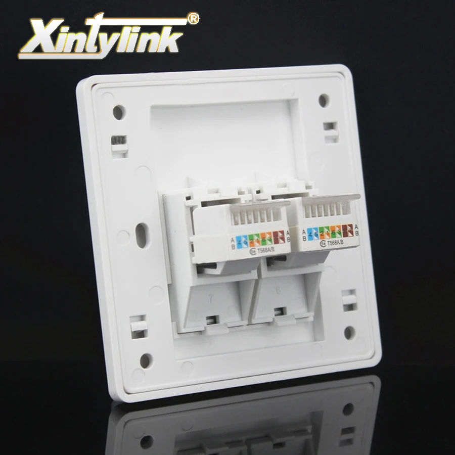 xintylink wall socket panel rj45 jack modular 2 Port cat5e cat6 pc Keystone Wall Face plate Faceplate toolless 86mm computer