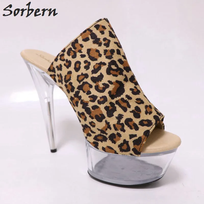 

Sorbern Leopard Brown Women Slippers Transparent Spike High Heels Open Toe Women Slides Summer Shoes Platform Heels Runway Shoes