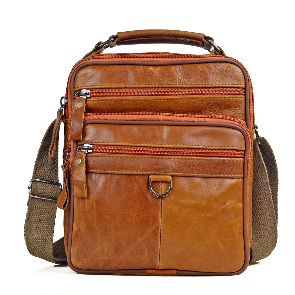 Bolso de hombro informal de cuero genuino para hombre, bolsos de mensajero de cuero con cera de aceite, maletines pequeños para hombre, bolso de día