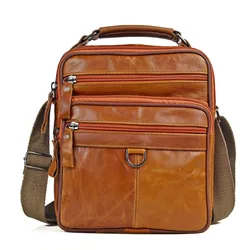 Bolso de hombro informal de cuero genuino para hombre, bolsos de mensajero de cuero con cera de aceite, maletines pequeños para hombre, bolso de día cruzado