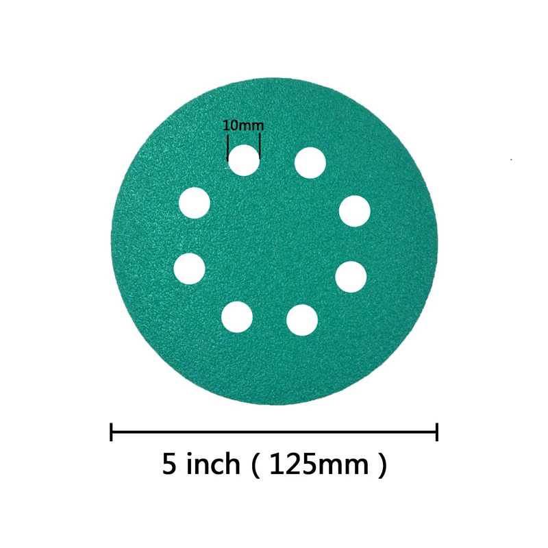 POLIWELL 5 CÁI 5 Inch 8 Lỗ 60-2000 Nhám Xanh Polyester Bộ Phim Giấy Nhám 125mm Thông Tắc Đường Ống Chà Nhám đĩa Khô Ướt Đánh Bóng Xe Giấy