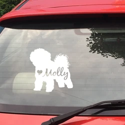 Adesivo in vinile per cani personalizzato Bella Bichon Frise Silhouette Decalcomanie Decorazioni artistiche, decalcomanie personalizzate con nome del cane per la decorazione del laptop