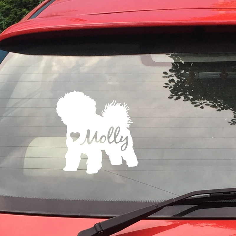 Niestandardowa naklejka winylowa dla psa Urocze naklejki z sylwetką Bichon Frise Art Decor, spersonalizowane naklejki z imieniem psa do dekoracji laptopa