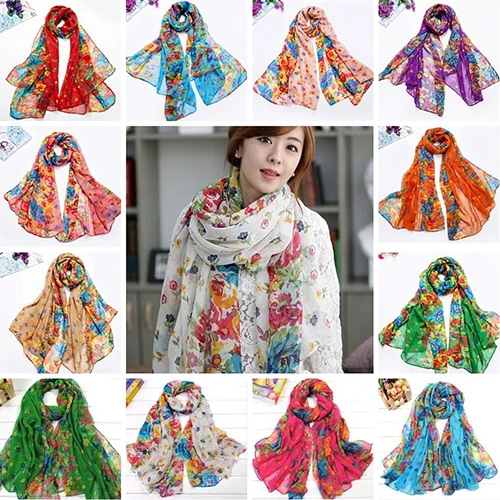 Fashion Women Flower Floral Print Soft Long Wrap Scarf Stole Shawl Xmas Gift