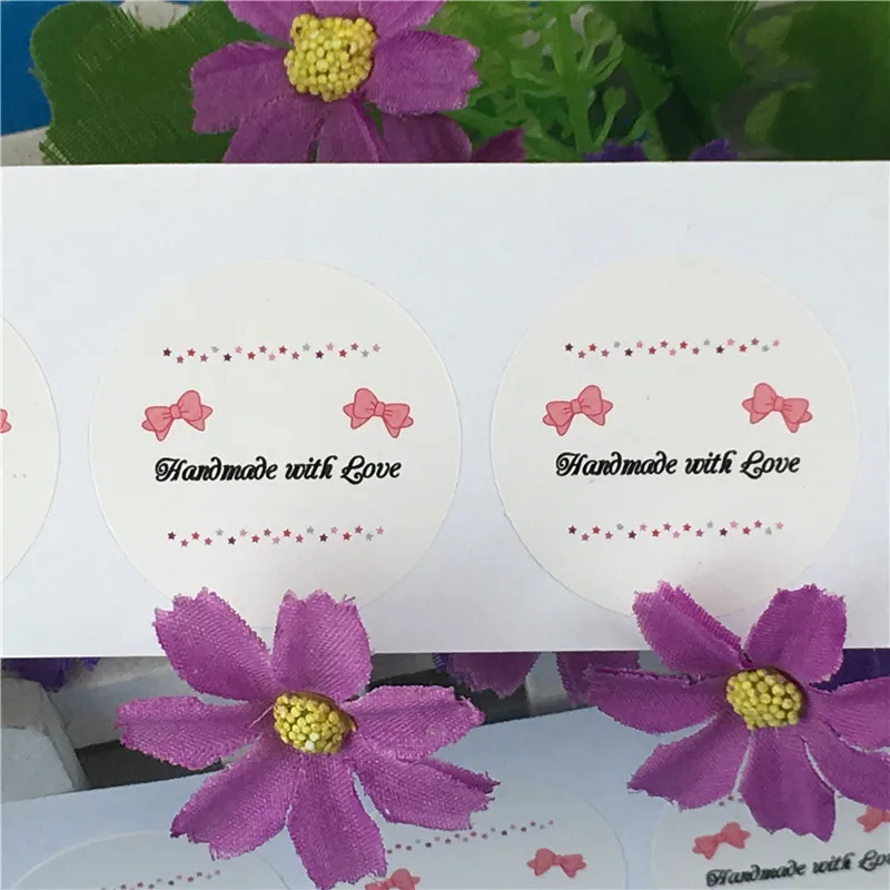 Handmade With Love Printed Pink Bow-Knot Cute Pattern Sticker Labels Jewelry Gift Cake Candy Dessert Box Seal Sticker 300Pcs