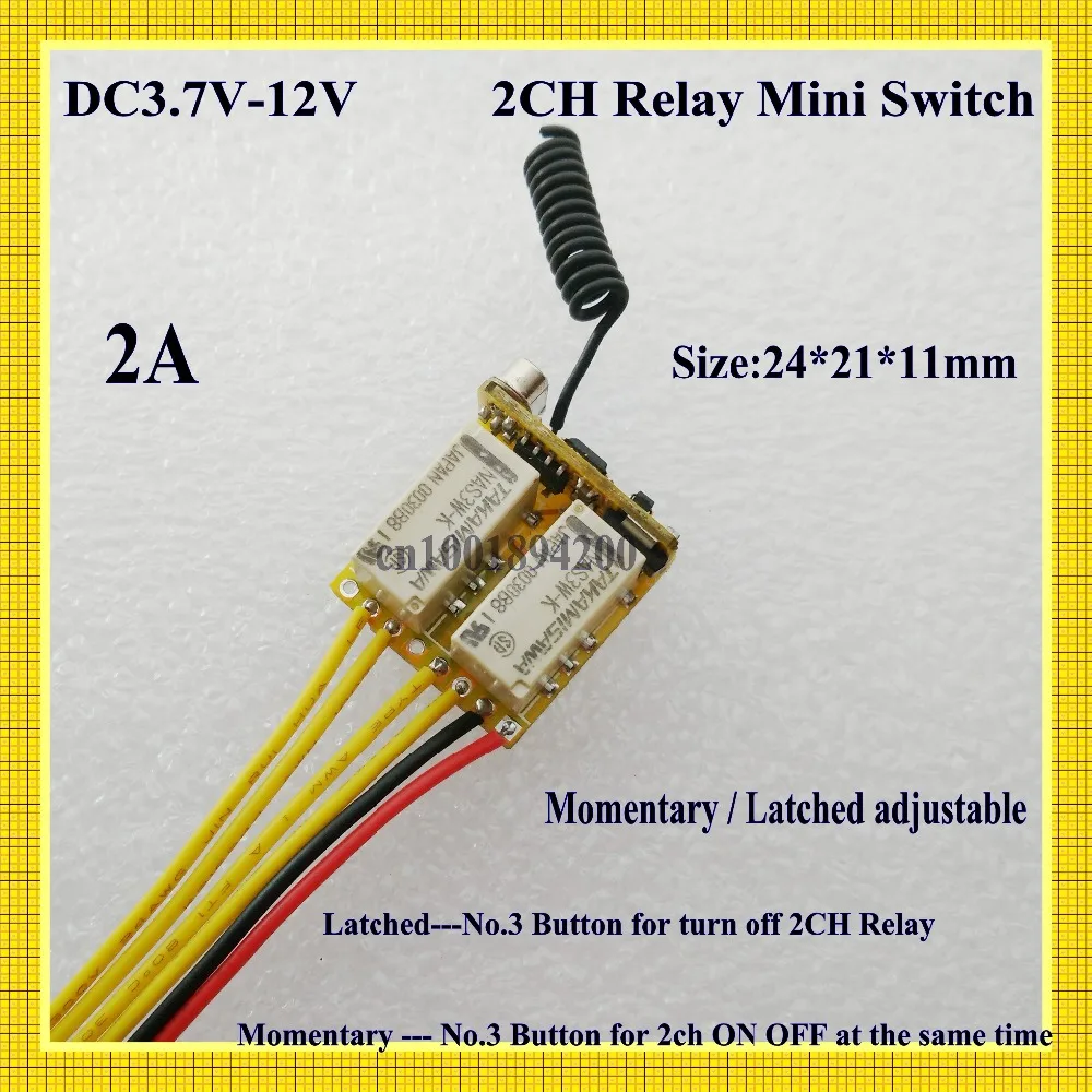 2CH Mini Relay Contact Remote Control Switch Normally Open Closed NO COM NC 3.7V 4.2V 5V 6V 7.4V 9V 12V 315 433 2A Small RX ASK