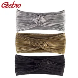 Geebro Women's Bronzing Color Folded Headband Summer Breathable Elastic Spa Headbands for Girls Mesh Hair Band Accessory DQ491