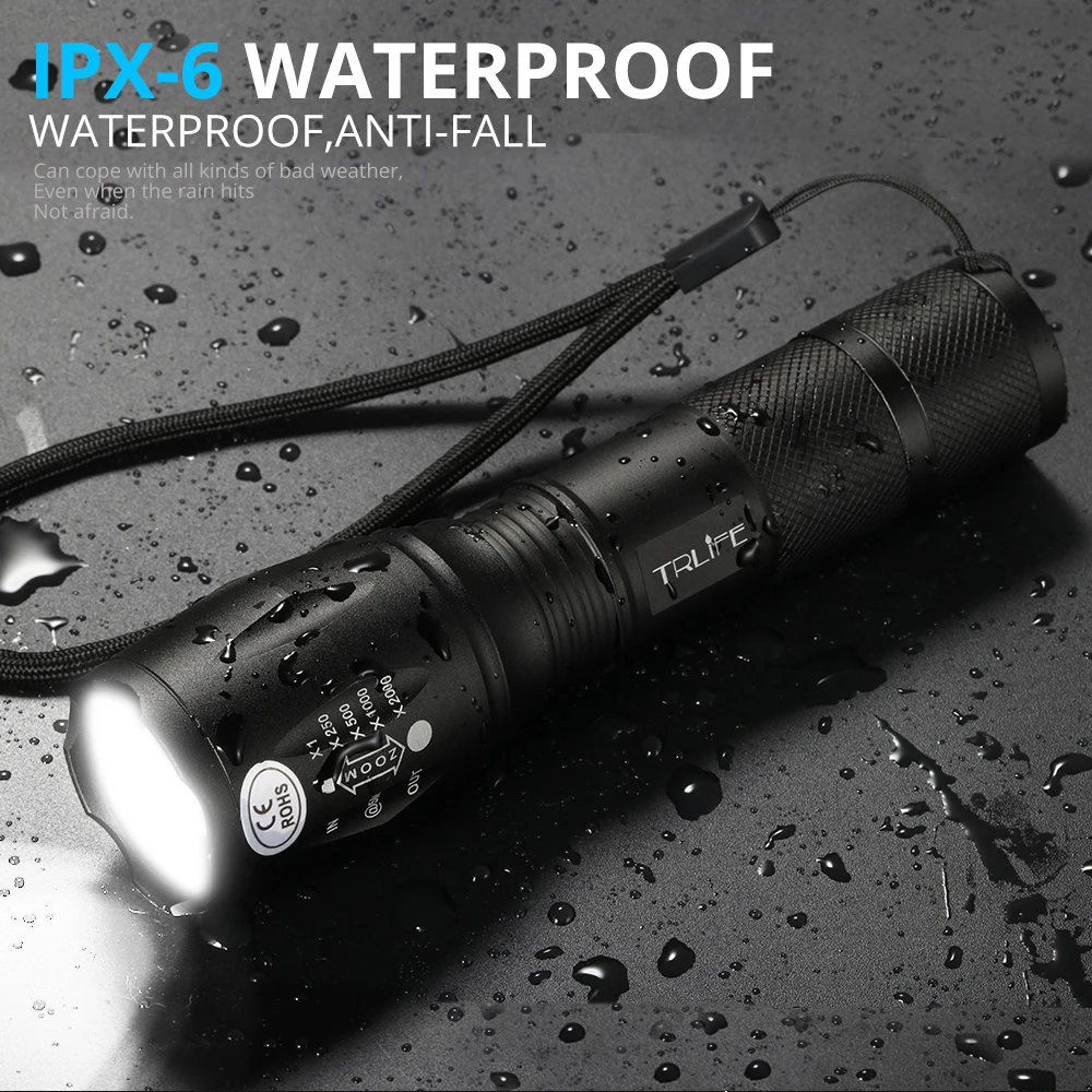 20000LM Bright LED Flashlight T6 V6 L2 Rechargeable Tactical Torch Waterproof Lantern Self Defense for Camping Fishing Use 18650