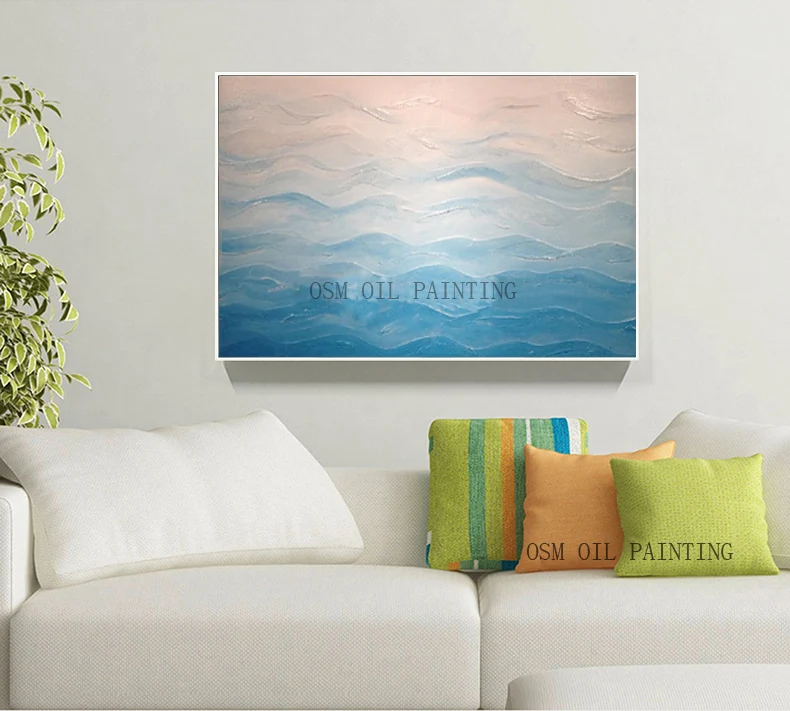 

High Quality Light Color Beautiful Landscape Oil Painting Abstract Blue Sea Oil Painting For Wall Modern Decoration Painting