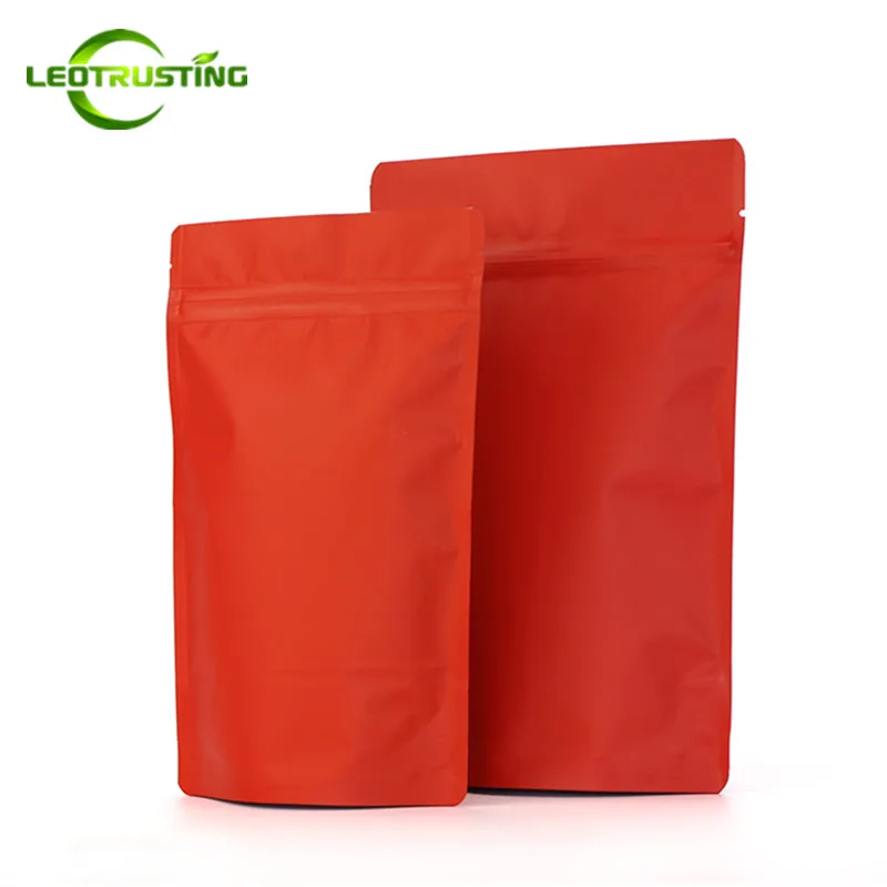 50PCS Stand Up Resealable Matte Deep Red Aluminum Foil Ziplock Packaging Bag DIY Xmas Coffee Snack Sugar Candy Tea Gift Pouches