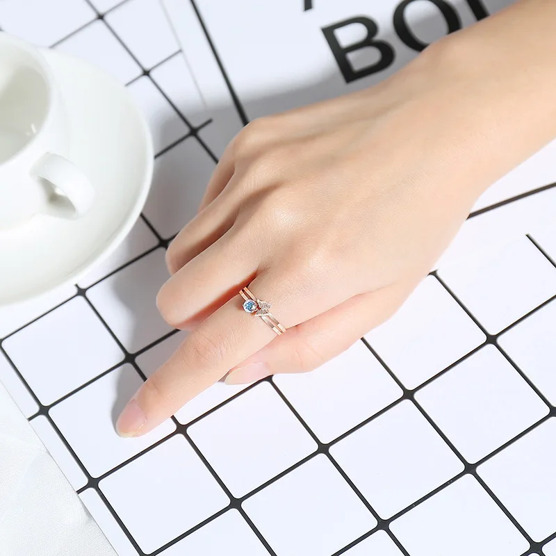 JeeMango الفولاذ المقاوم للصدأ 2 في 1 خواتم Buttfly الملونة الزركون حلقة لطيف روز الذهب اللون مجوهرات ل عيد الحب هدية JR18141