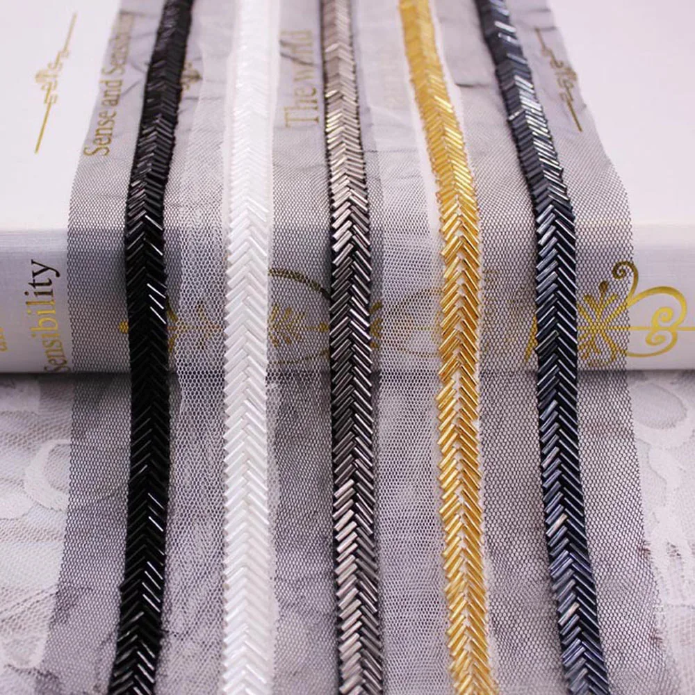 10yards Beaded Lace Trim DIY Garment Neckline Wedding Dress Clothes Mesh Bead Lace Accessories Lace Fabric Jewelry material