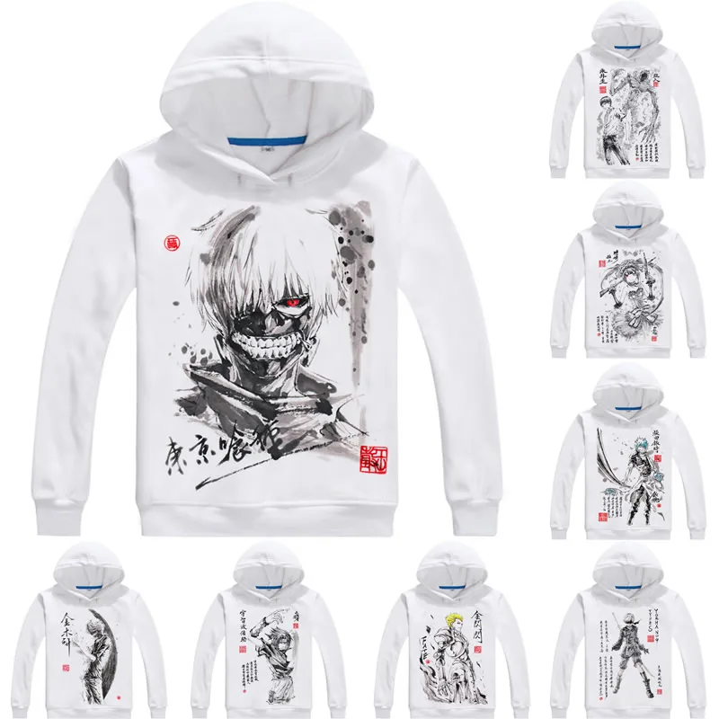 

Anime Ken Kaneki Men Sweatshirt Cartoon Print Tokyo Ghoul Hoodie Sasuke Uchiha Chinese Ink-wash Painting Ink and Wash Hoodies