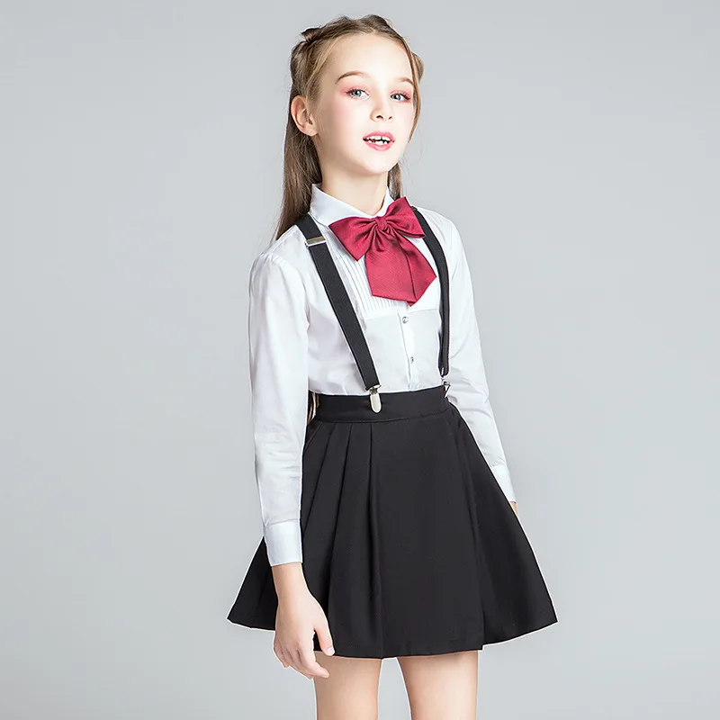 School Girls Uniform Clothes Set White Shirts Mini Vestido Chorus Stage Girls Clothes For 2 3 4 6 8 10 12 14 Years Old RKS185002