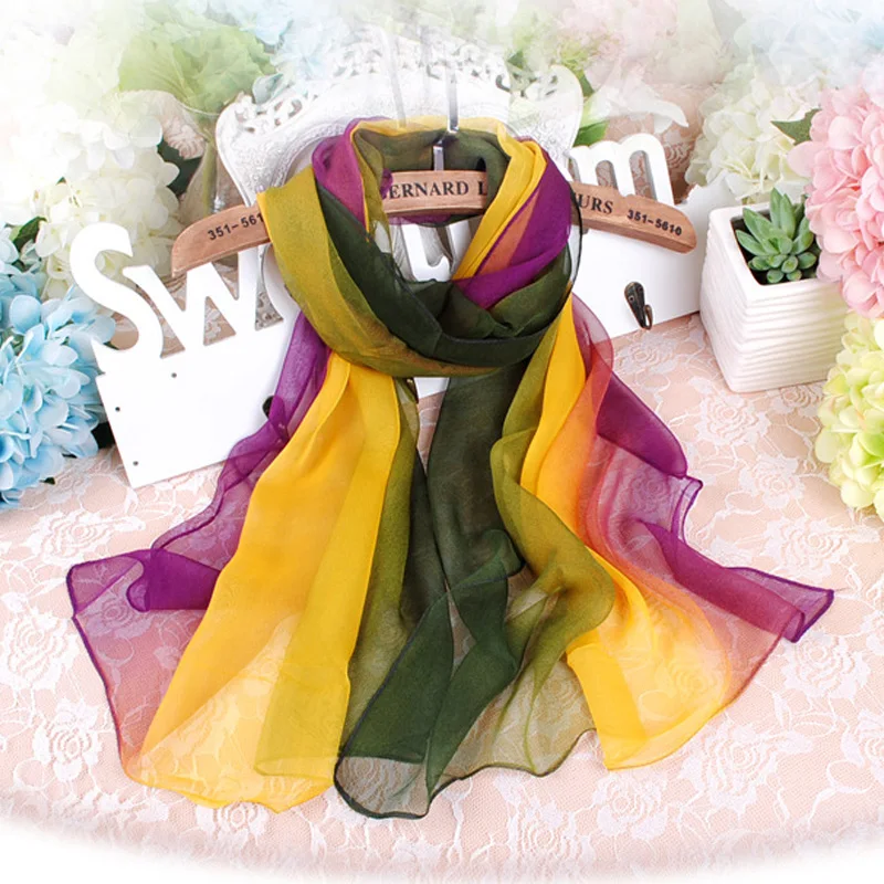 New Arrival Silk Gradient Color Beach Scarf For Women Muslim Hijab  Bandana Chiffon Georgette Long Shawl Summer Sunscreen