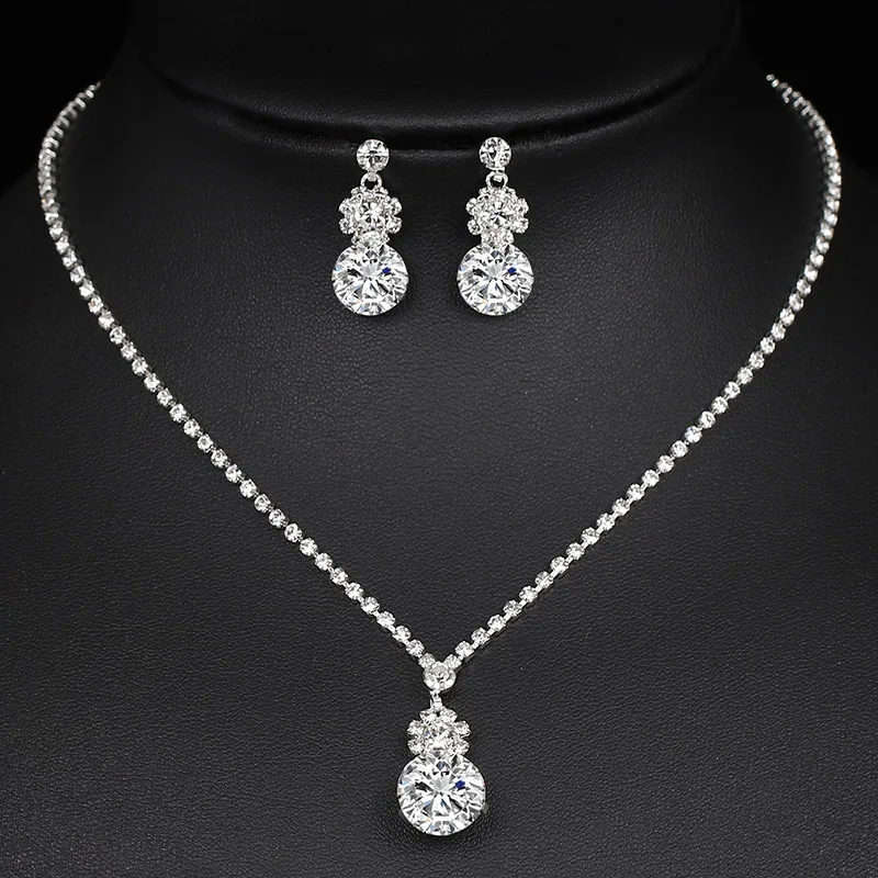 TREAZY Sparkling Zircon Crystal Bridal Jewelry Sets Elegant Drop Necklace Earrings for Women Brides Wedding Party Jewelry Sets