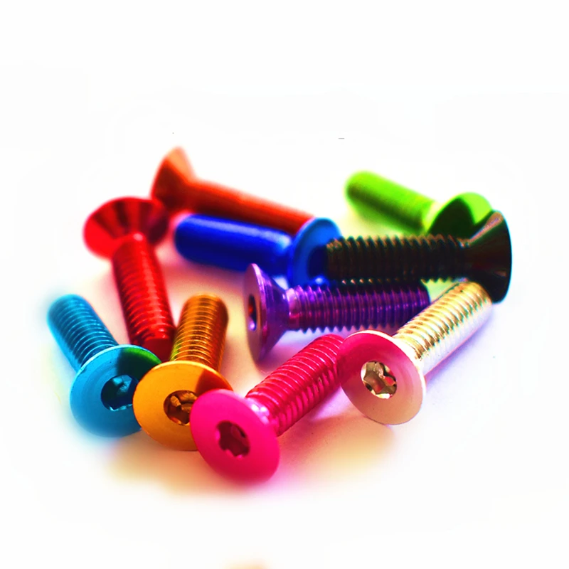 10pc DIN7991 M4 M5 M6*8/10/12/16/20/25 Colorful Aluminum Flat Screws Flat Hex Socket Countersunk head Screw Bolts Anodized Color