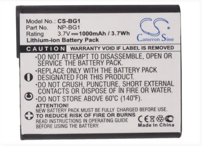 Cameron Sino 1000mAh  battery for SONY Cyber-shot DSC-W170/N W35 W50S W70S W80S WX10N T25 WX1S W100B NP-BG1 NP-FG1