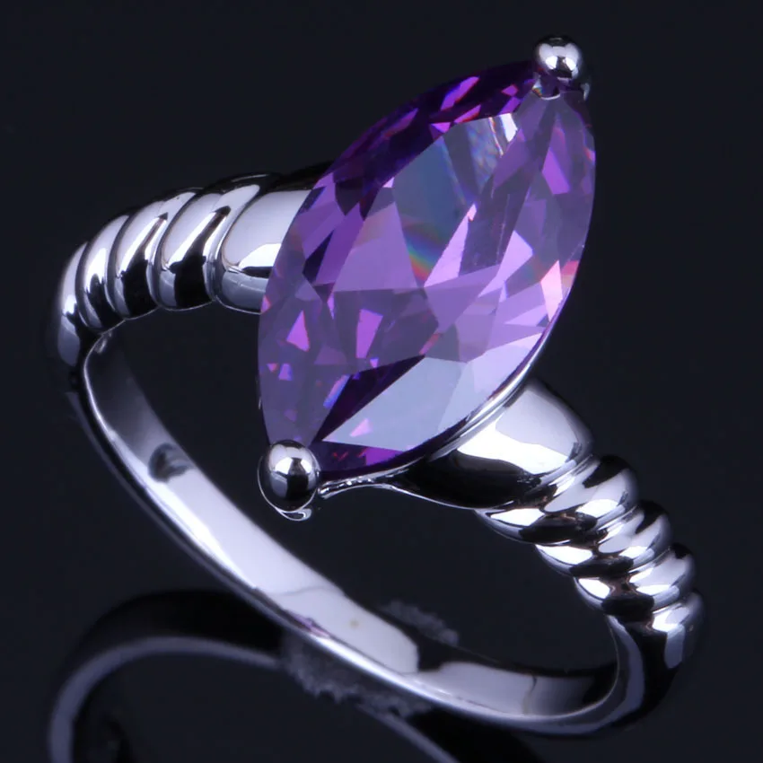 Wonderful Marquise Purple Cubic Zirconia Silver Plated Ring V0671