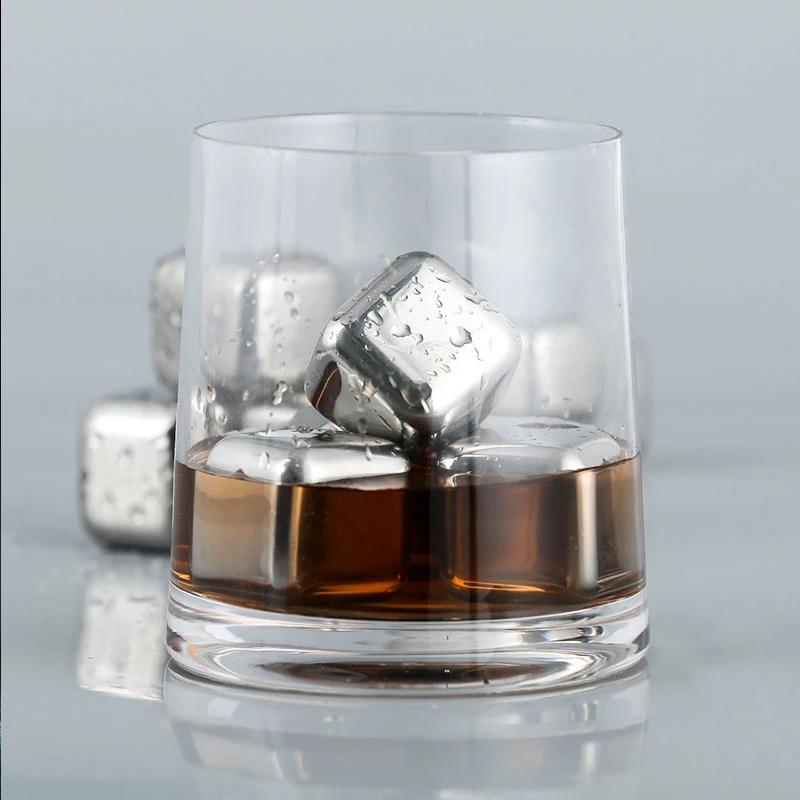 WALFOS 100% Food Grade Stainless Steel Whiskey Stones Sipping Ice Cube Whisky Stone Whisky Rock Cooler