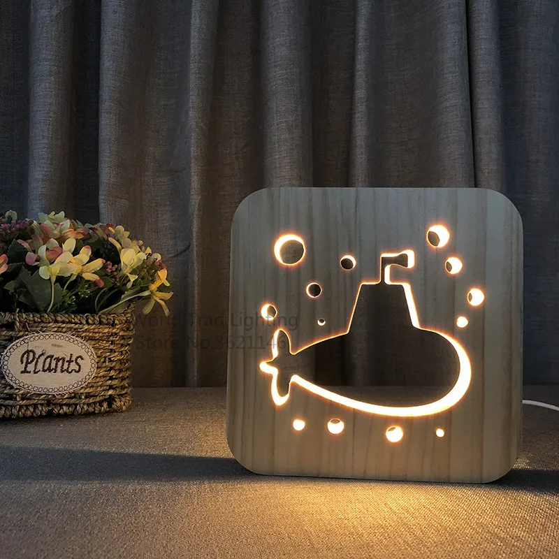 

New LED Wood Light Lamp USB Operated Mood Lamp submarine Style 3D Luminaria Baby Lamp Birthday Gifts For Kids Bedroom Decoration