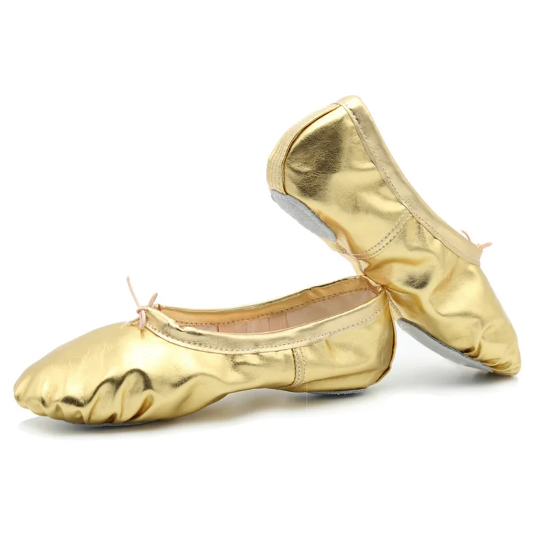 USHINE Professional Quality PU Gold Silver Training Body-shaping Yoga Slippers Shoes Belly Ballet Dance Shoes Kids Girls Women