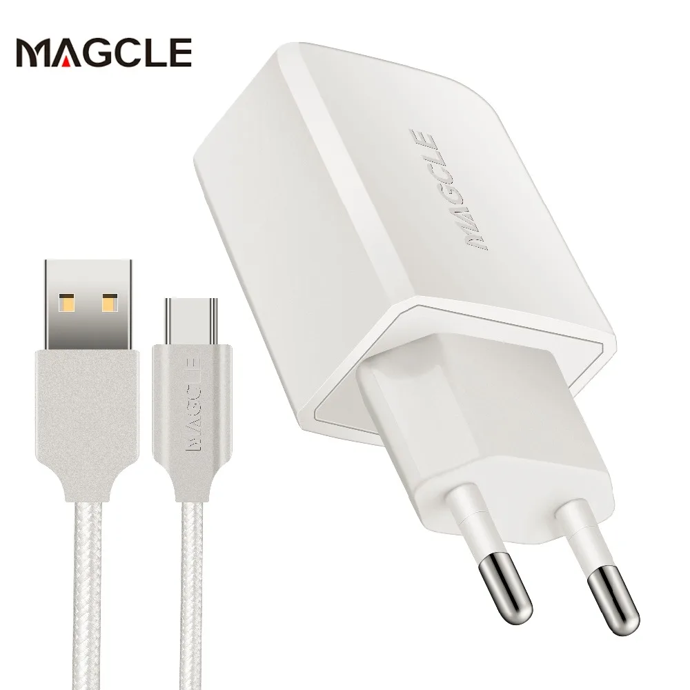 Magcle الاتحاد الأوروبي/الولايات المتحدة الجدار شاحن 5 فولت/2.4A المزدوج USB شاحن السفر موبلي مهايئ شاحن الهاتف للهاتف المحمول + 2A Magcle كابل