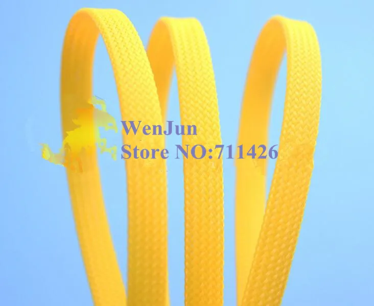 10mm PET Expandable Snakeskin network wire weaving mesh Braided Sleeving for Power cable---Yellow Color