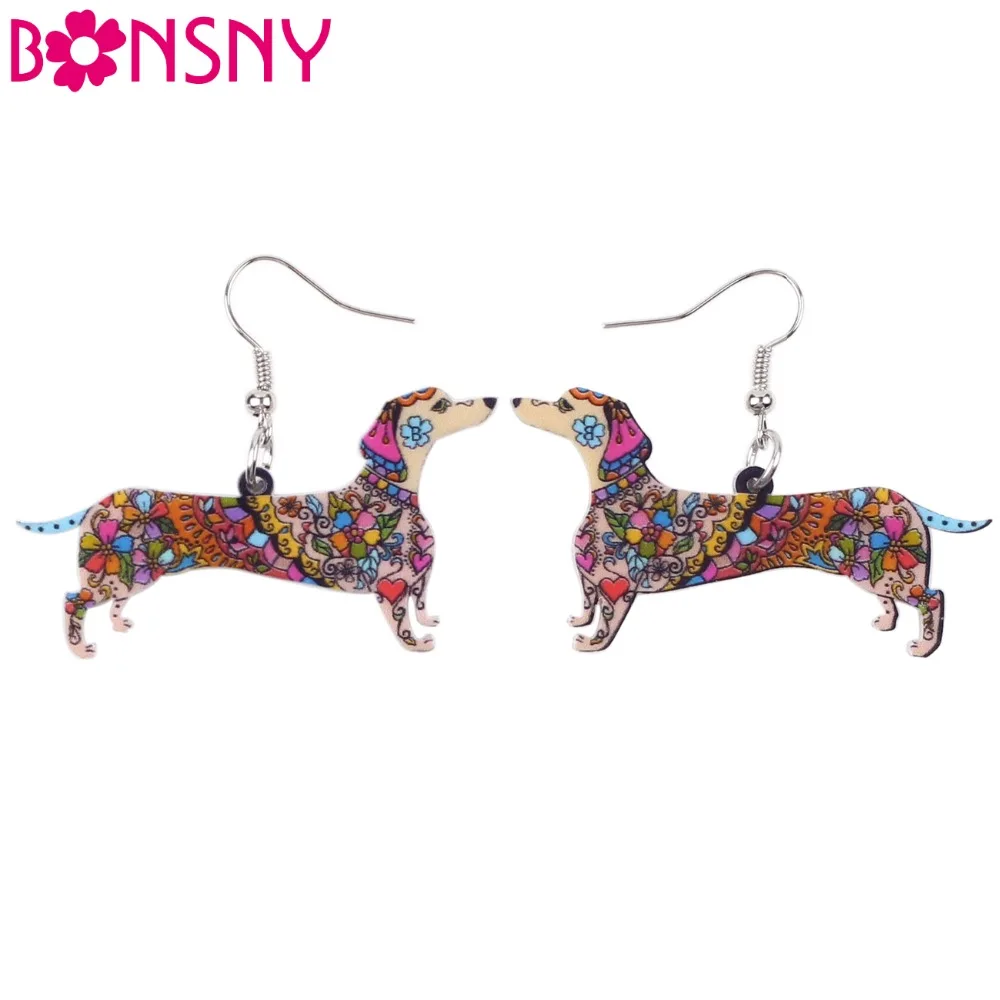 Bonsny Fashion Big Long Animal Acrylic Dangle Drop Doxie Dachshund Dog Earrings 2016 News Style Fashion Jewelry For Girls Women