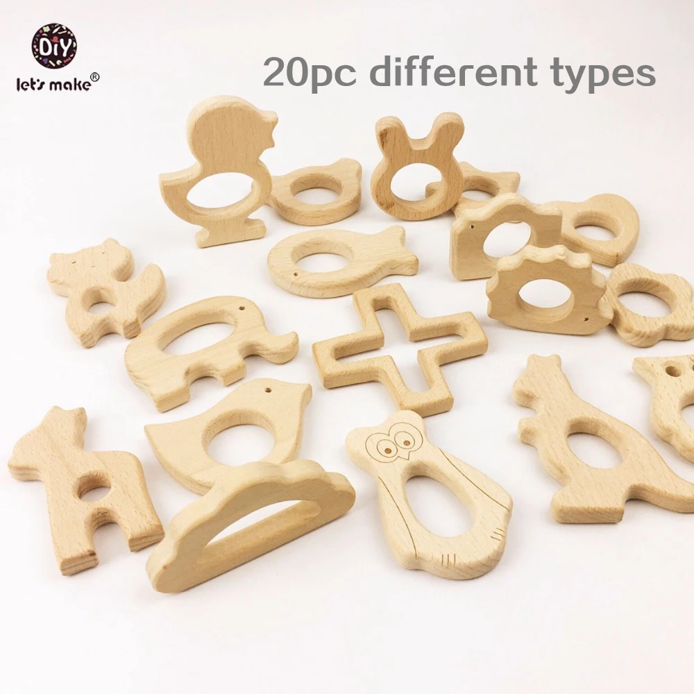 

Let's Make Wooden Teether 20pc Nature Baby Teething Toy Organic Wood Teething Holder Nursing Wood Necklace Baby Charms Pendants