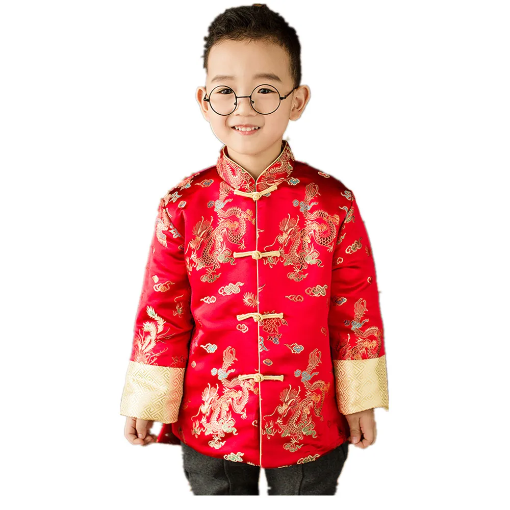 Baby Boy Coat Quilted Tang Suit Dragon Phoenix Children Clothes China Dress Outfits Performance Costume Chinese School Uniform